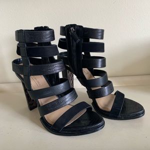 BCBG Maxazria Black strappy sandals. Block heel